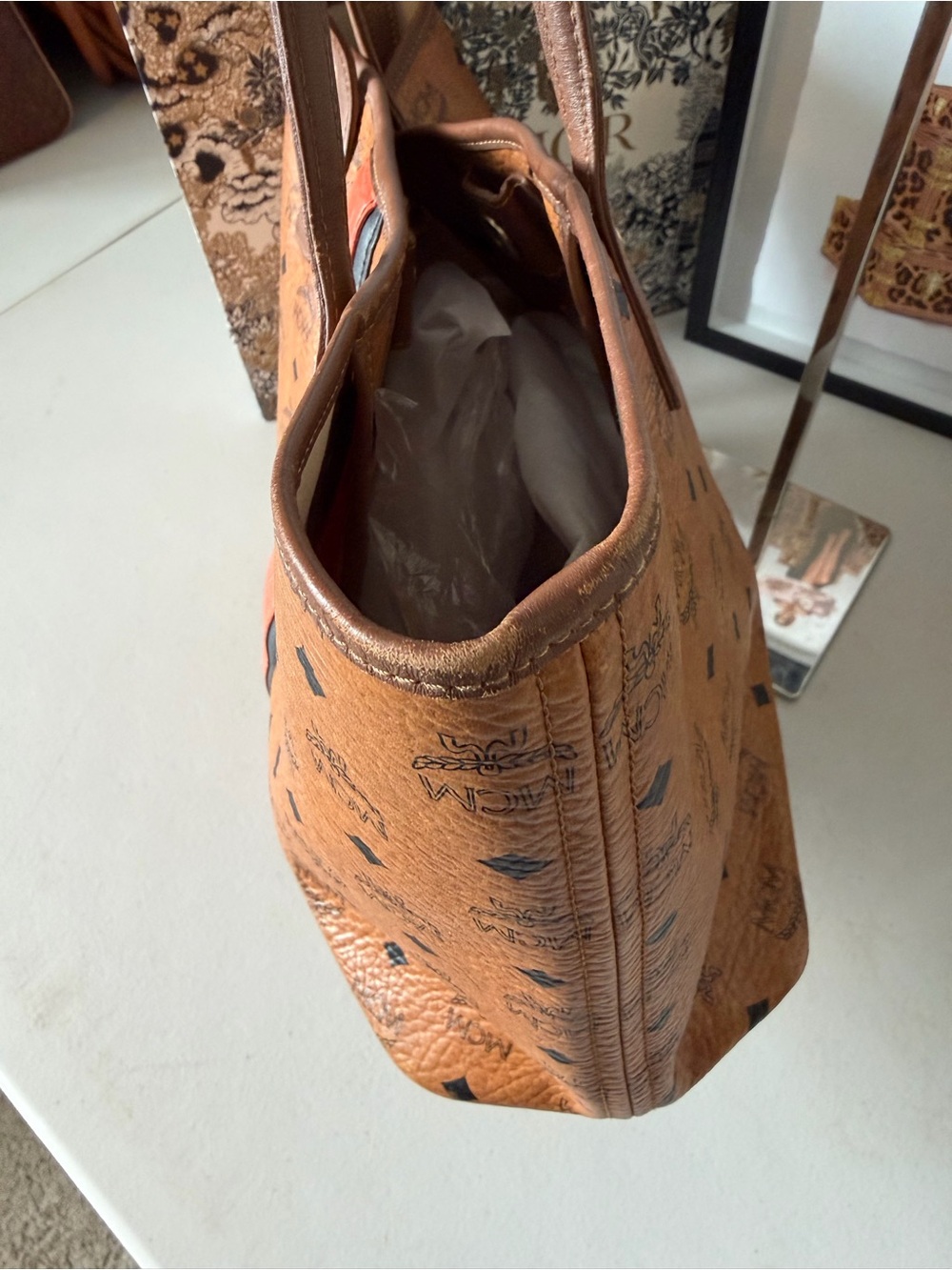 MCM Visetos Shopper Tote – Cognac with Orange Center Stripe - Picture 4 of 11